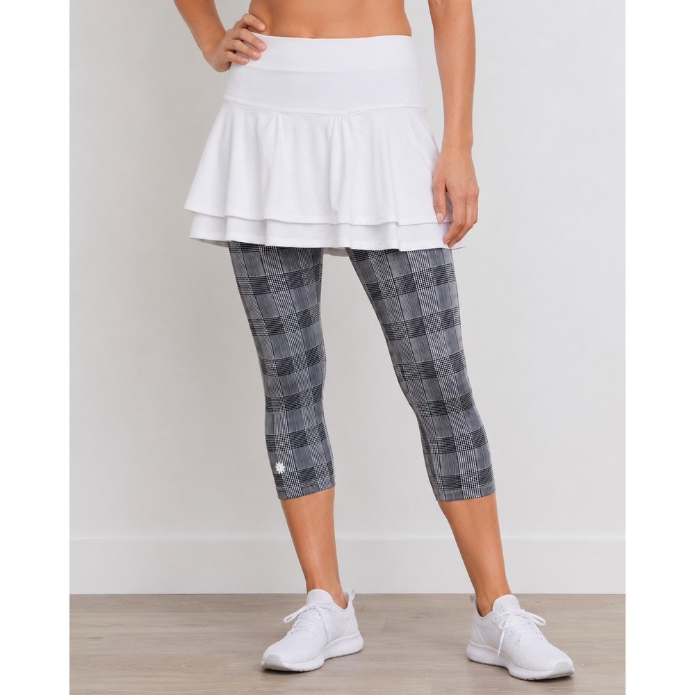 Athleta Tennis Skort Leggings Size Large Black White Plaid Golf Athletic